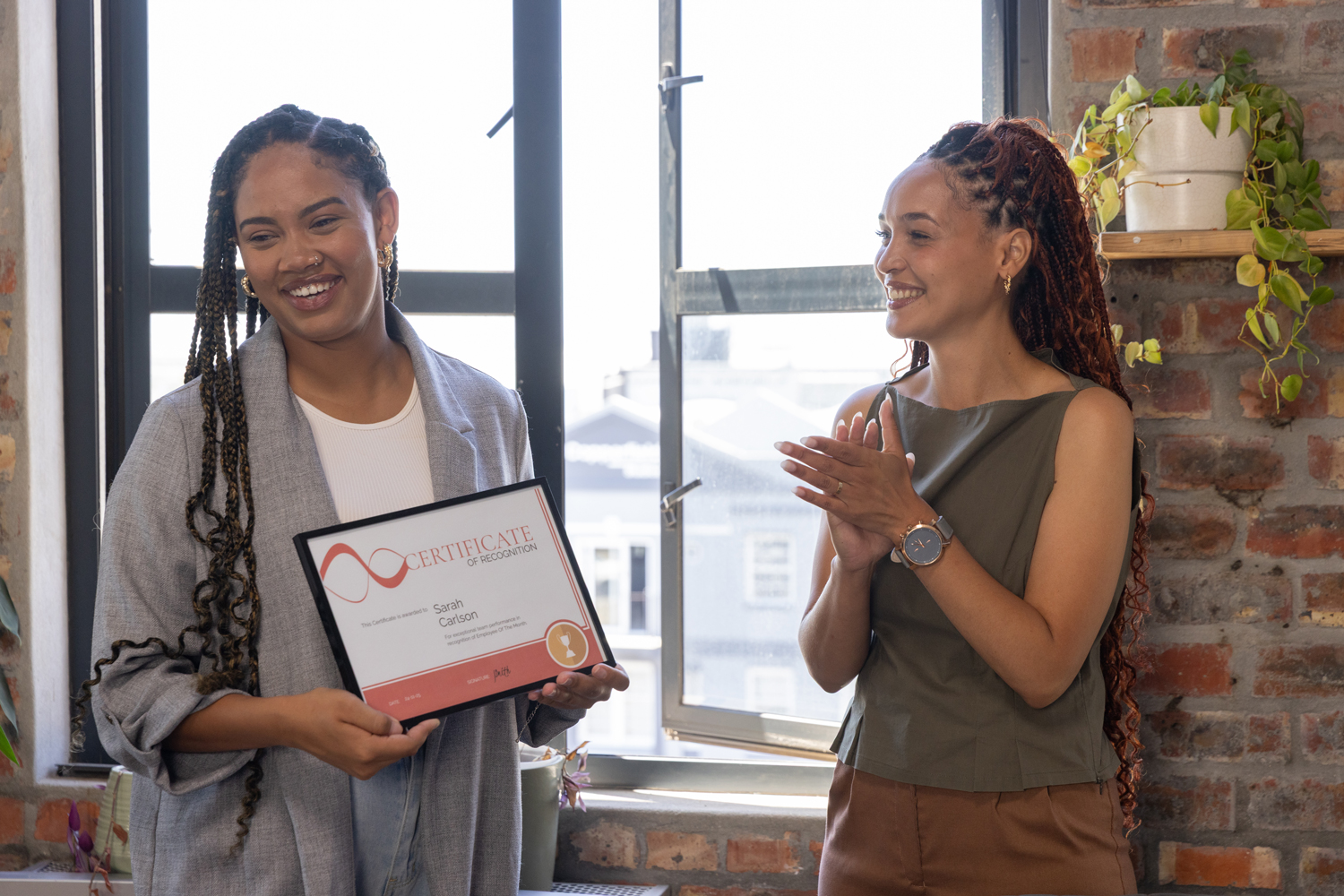 Woman receiving certification